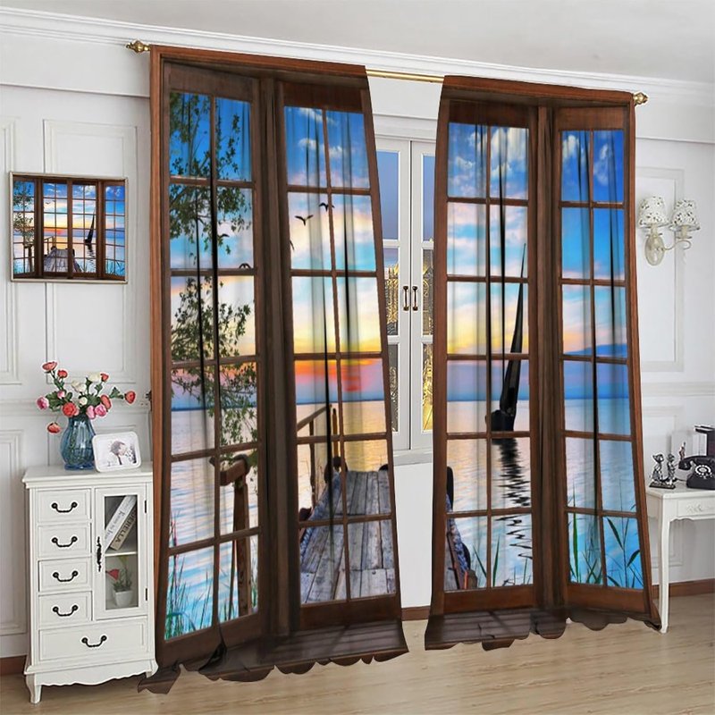 Autumn Landscape Curtains 84x84 Inch - Rustic Natural Scenery Window Treatment