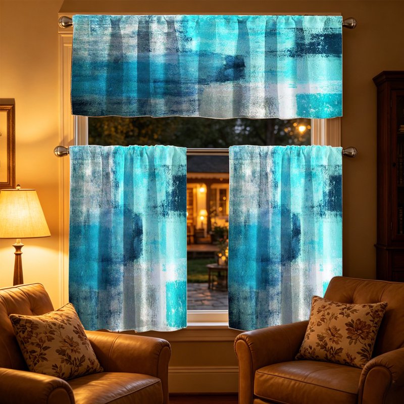 Farmhouse Style 3-Piece Kitchen Window Curtain Set Blackout Filter Drapes