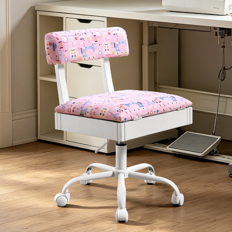 Adjustable Height Sewing Chair with Storage Drawer - Swivel Craft Chair, Upholstered