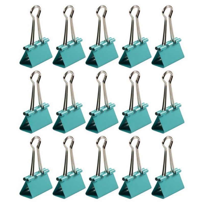 Colorful Binder Clips 1.25 Inch Teal Blue Pack of 15 Office Organizer Clips