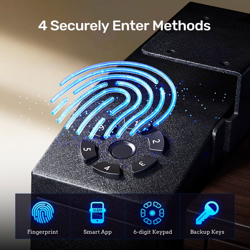 Biometric Gun Safe with App Control Wall Mount Pistol Locker Black