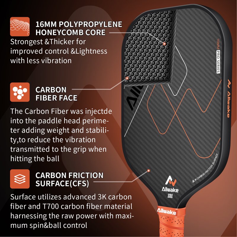 USA Pickleball 3K Carbon Fiber Paddles - Durable Lightweight Paddle, Black-Brown Variation