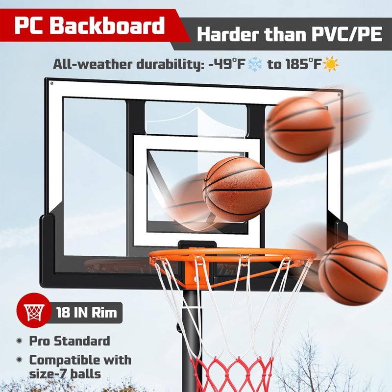 40-Inch Portable Basketball Hoop with Adjustable Height & Shatterproof Backboard