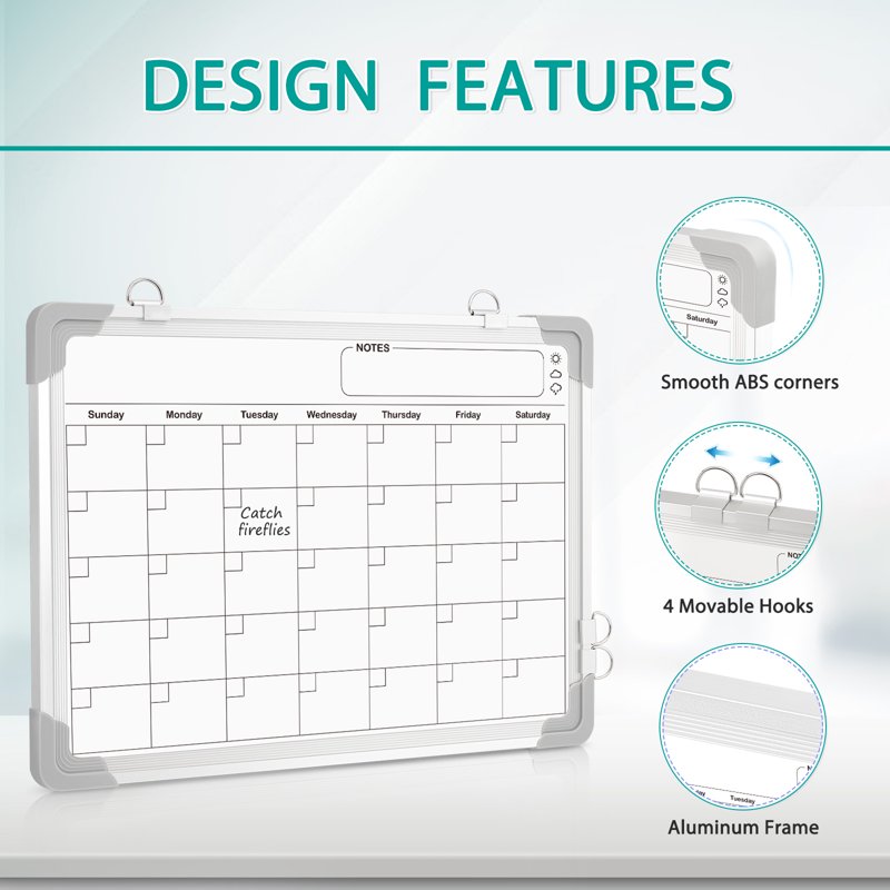 Magnetic Double-Sided Monthly Whiteboard Calendar 16x12 Wall Organizer