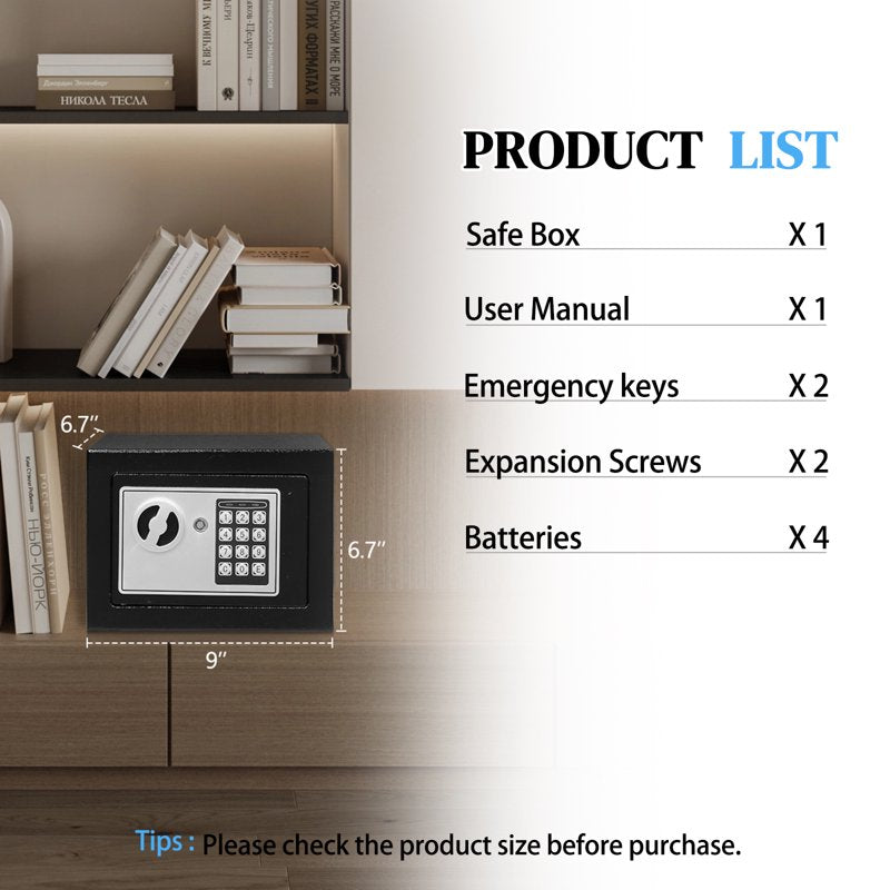 Wall-In Style Electronic Digital Safe Box 0.17 Cu Ft Security Safe with Key Lock