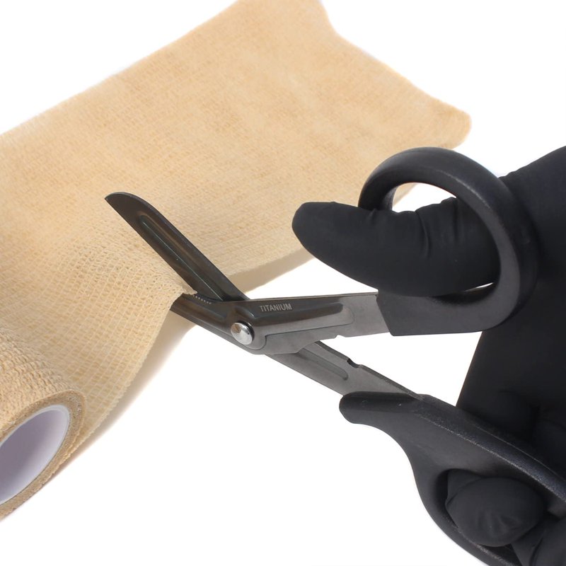 Titanium Bonded Shears 7.25 In. Bent Trauma Scissors with LED Pen Light (2-Pack) Black & Silver