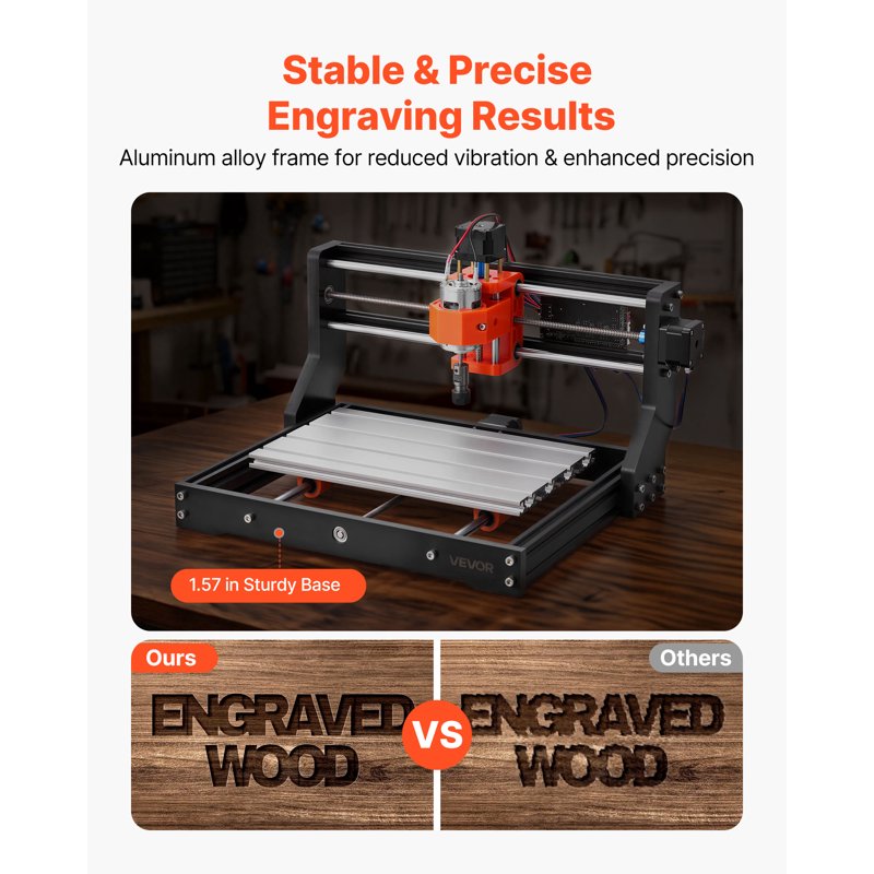60W CNC Router Machine 3-Axis Wood Engraving Milling with 300x180mm Work Area