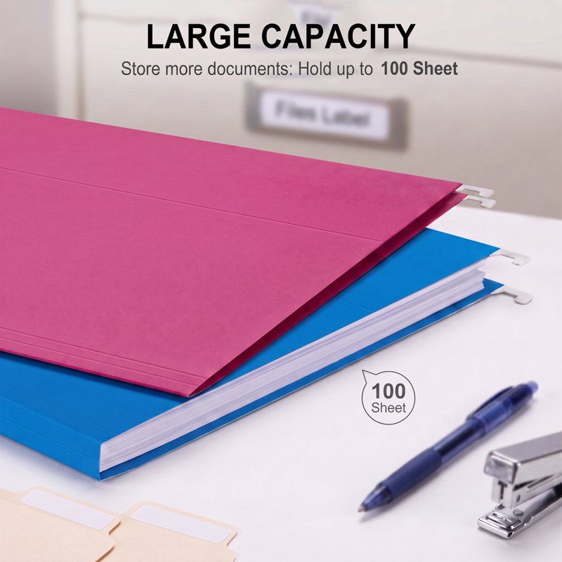 Hanging File Folders with 1/5 Cut Tabs - 25 Pack Letter Size Office Home School