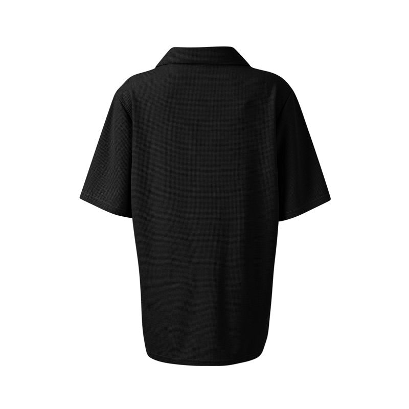 Women's Short Sleeve Waffle Knit Polo Shirt - Business Casual Tops