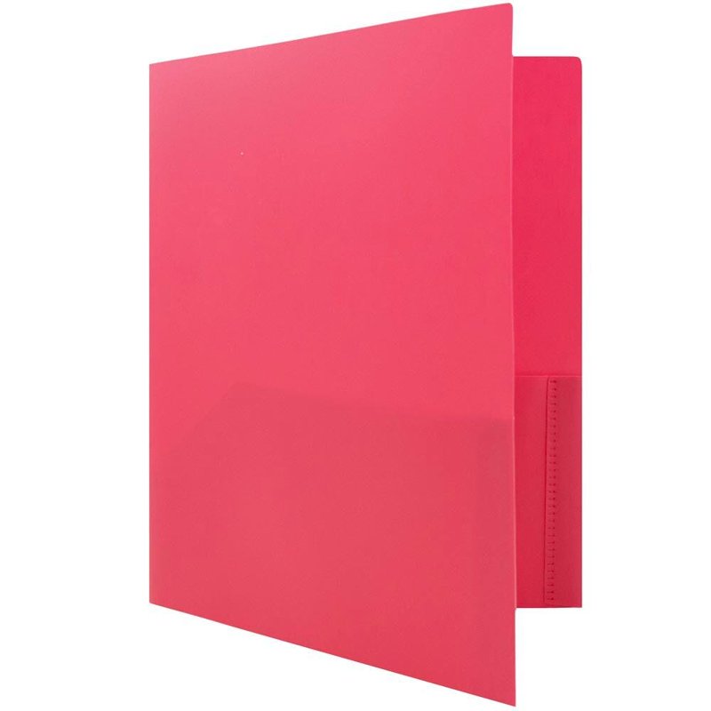 Plastic Pocket Folder with Clasp Fastener - Fuchsia Pink, 3 Pack