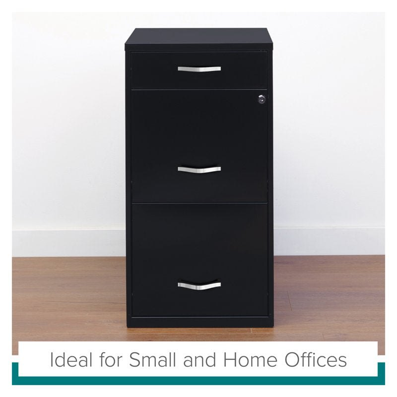 3-Drawer Vertical File Cabinet with Lock - Steel Office Storage, Black