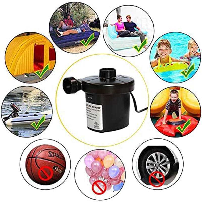 Electric Inflatable Pump for Air Mattresses, Pool Floats & Inflatables - Portable with 3 Nozzles