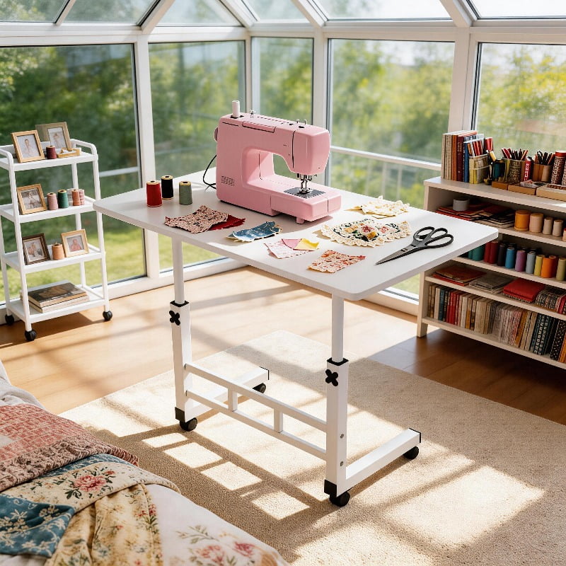 Adjustable Height Mobile Craft Table 60x40 Workstation with Lockable Wheels