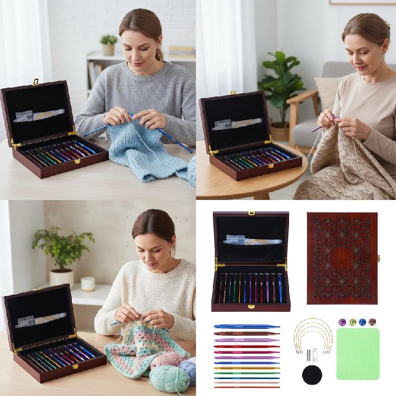 12Pcs Detachable Tunisian Crochet Hook Set with Interchangeable Aluminum Needles