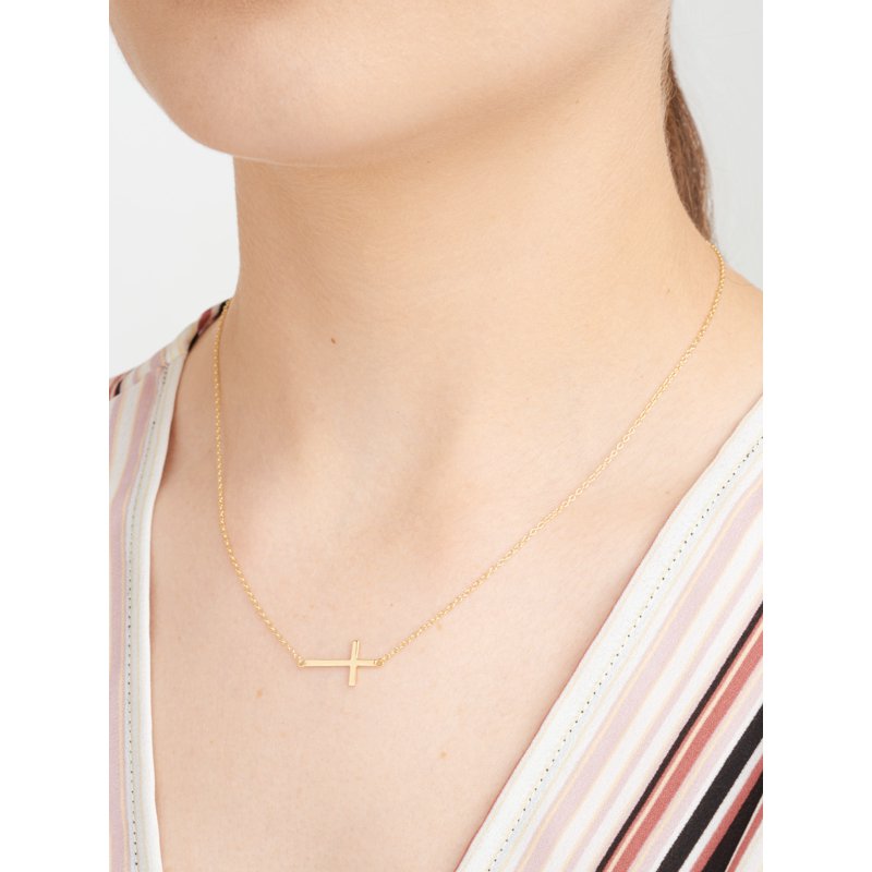 Gold Cross Pendant Necklace 16” Chain with 2” Extension - Dainty Jewelry
