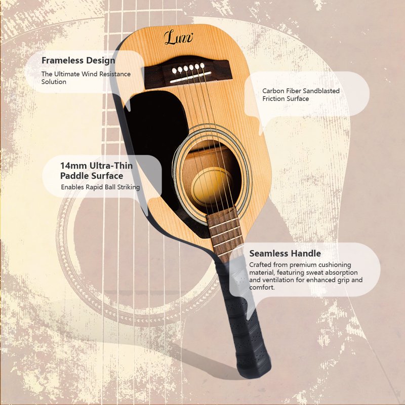 Luzz Pickleball Paddle – Carbon Fiber Frameless T700 14mm Core, Guitar Variation