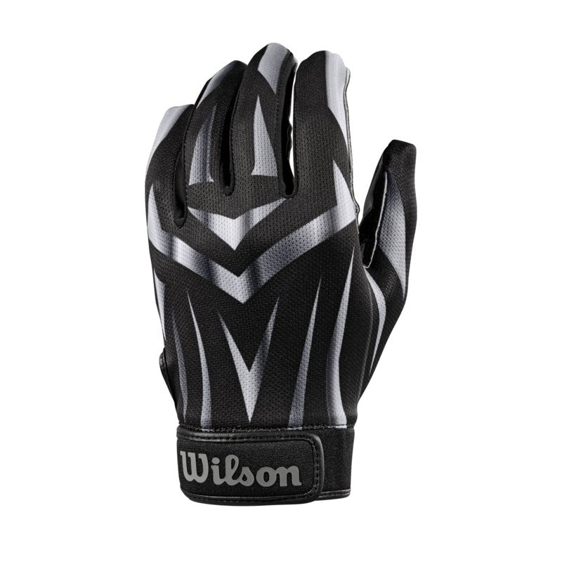 Youth Football Receiver Gloves Black Grey - Lightweight, Flexible, Adjustable Fit
