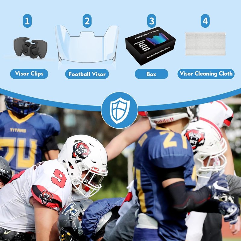 Clear Football Visor for Youth & Adult Helmets - Easy-Install Impact-Resistant Shield