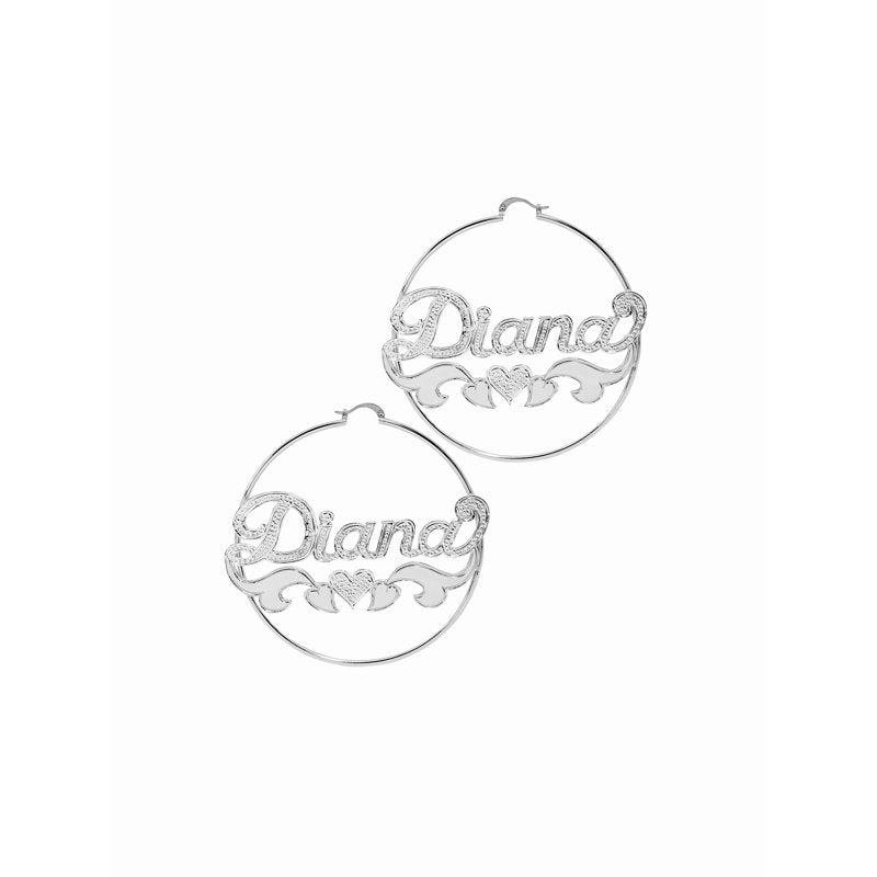 Personalized Hoop Name Earrings with Beading and Rhodium Finish for Women