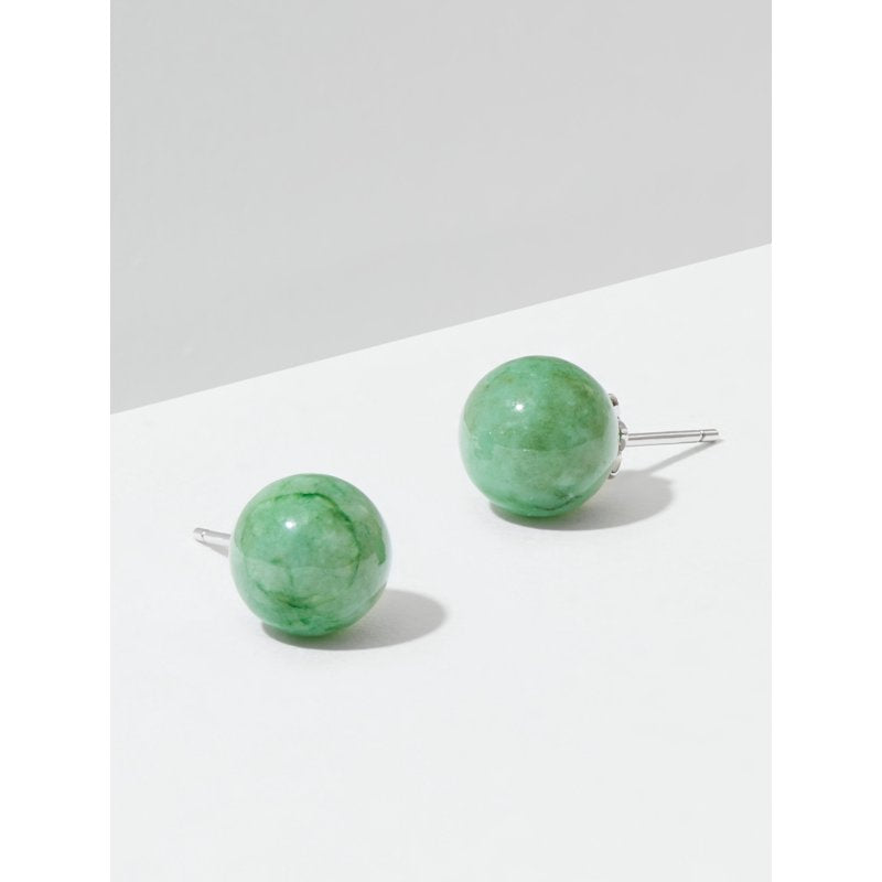 Genuine Jade Stud Earrings in Platinum Over Sterling Silver - Women's Jewelry