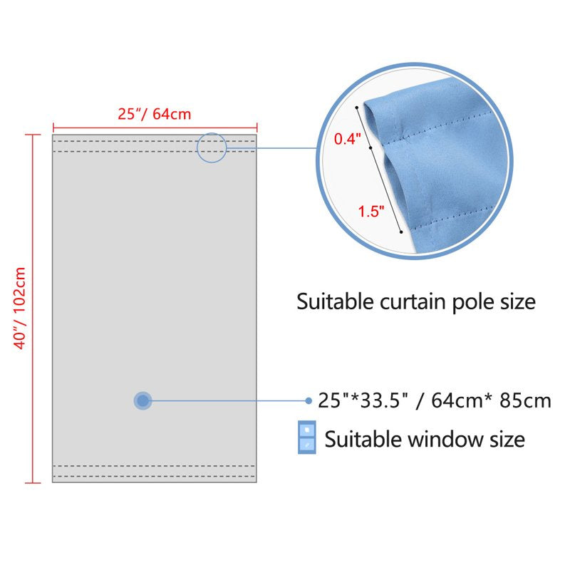Solid Window Curtain Panel Sky Blue 25x40 Inches - Room Darkening Privacy