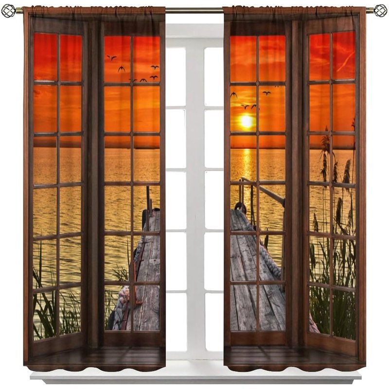 Botanical & Autumn Landscape Window Curtain Set - Soundproof Room Decor