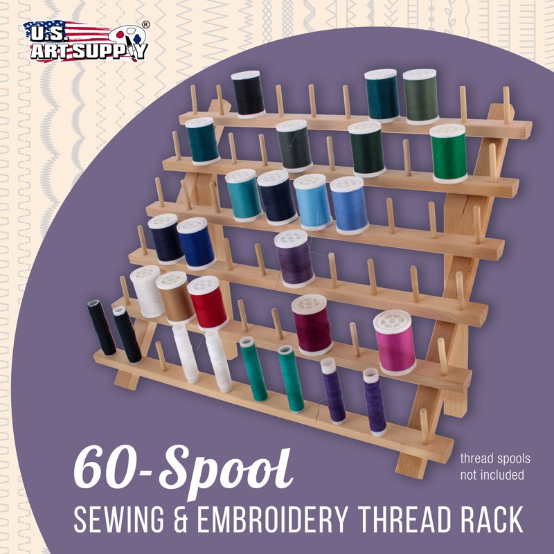 Beechwood Thread Rack for Sewing & Embroidery - 60 Spool Organizer