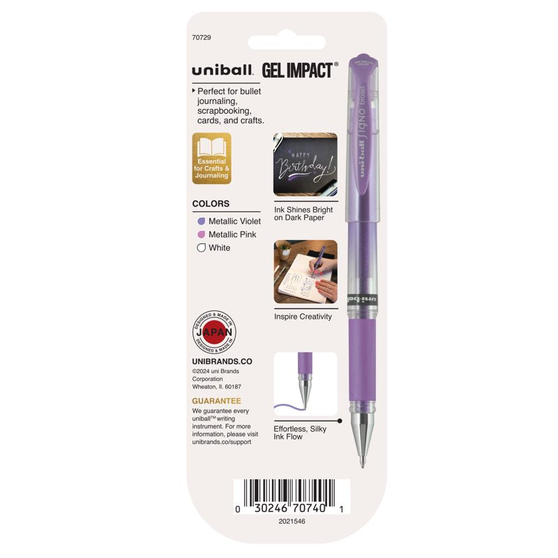 Uniball Gel Impact Gel Pens Set - Bold Point, 1.0mm, Metallic & Colorful Ink, 3 Pack