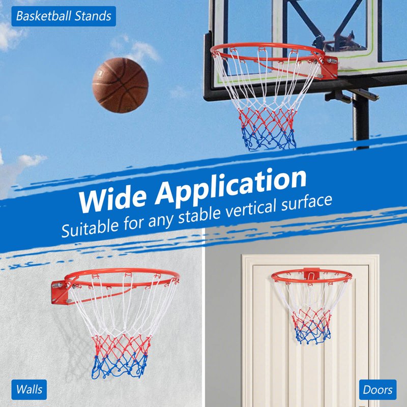 Wall-Mounted Basketball Rim 18 Inch Indoor Outdoor with Weather-Resistant Net