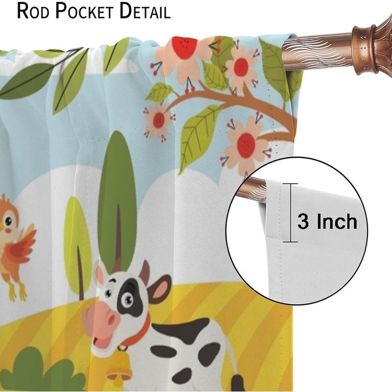 Farmhouse Cartoon Animal Pattern Insulated Curtains for Children’s Bedroom — 2 Panel Set