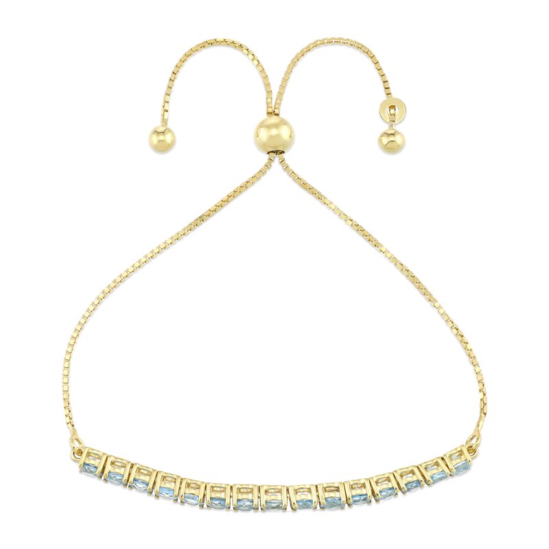 Women's 14K Gold Plated Sterling Silver Blue Topaz Tennis Bolo Bracelet - 9.7 Inches