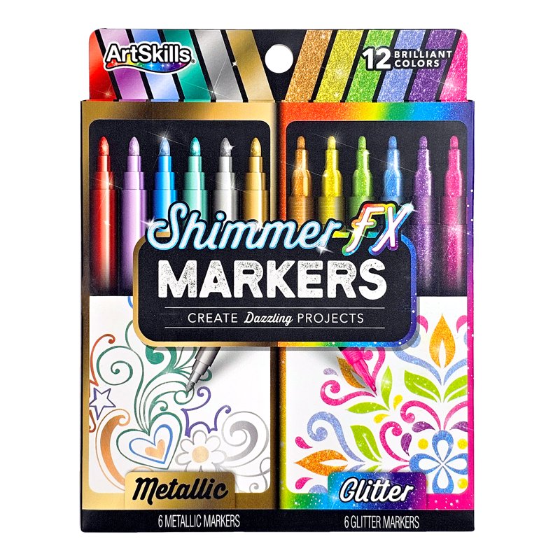 12-Color Metallic & Glitter Art Markers for Kids and Adults