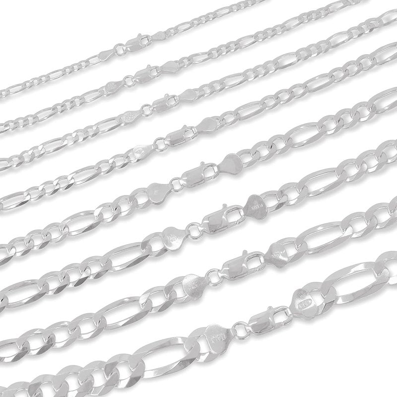 Sterling Silver Figaro Chain Necklace with Lobster Claw Closure - Made in Italy