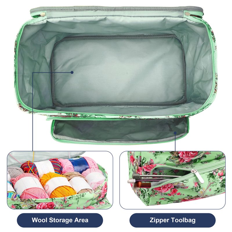 Large Yarn Storage Tote Bag for Knitting and Crocheting - Portable Organizer with Pockets