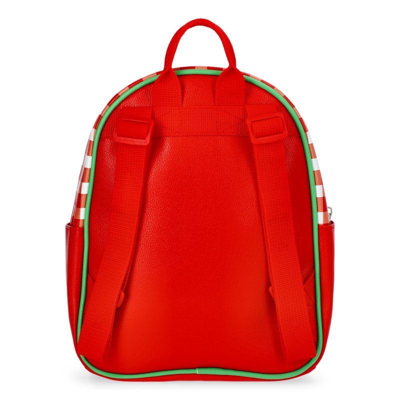 Women's Faux Leather Mini Backpack with Pizza & Character Artwork, Gingham Design