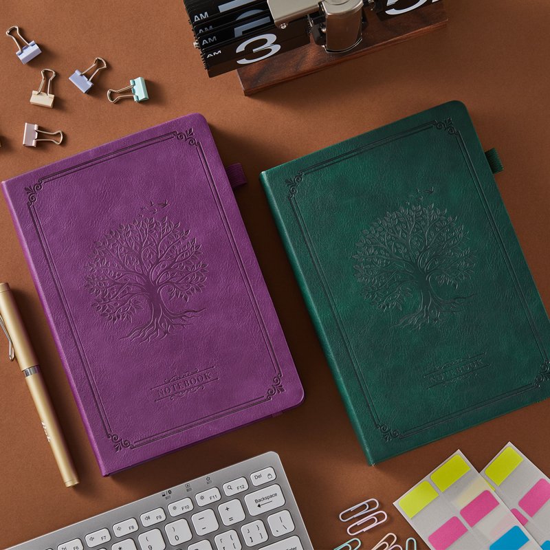 Vintage Leather Notebook Journal with Tree of Life Print - A5 Hardcover, 320 Pages, Thick Paper
