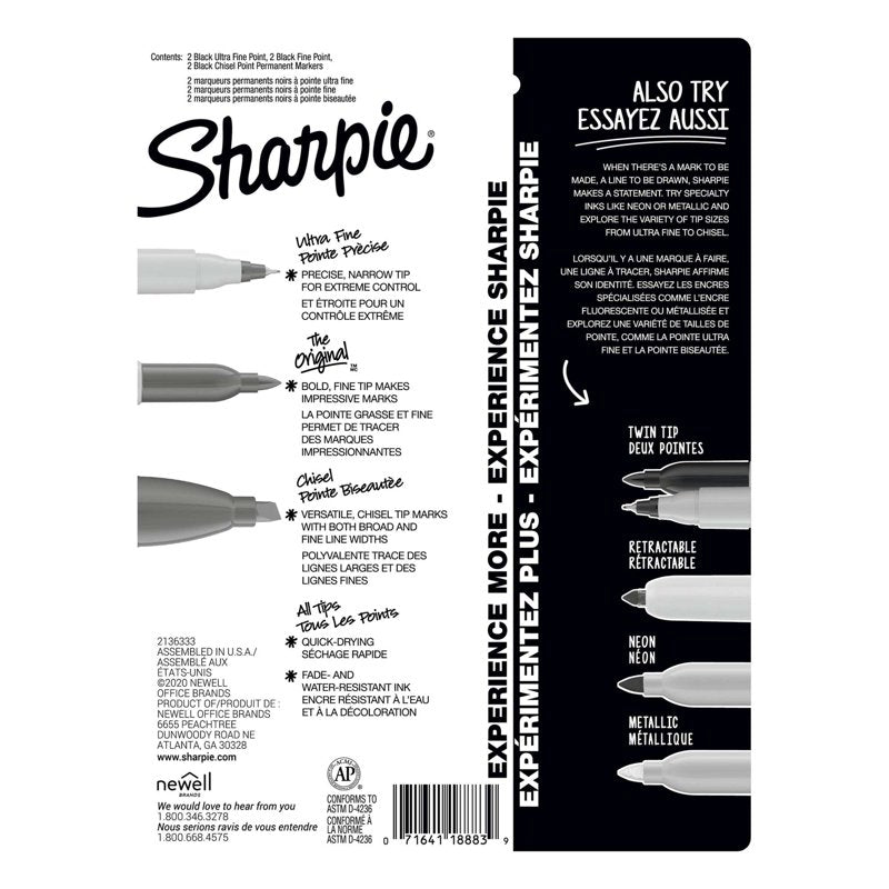 Sharpie Permanent Markers Multi-Tip Pack Black - Fine, Ultra Fine & Chisel Tips