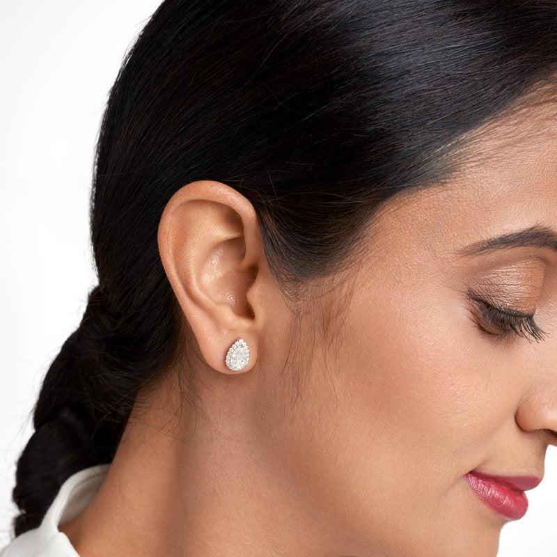 Pear-Shaped Moissanite Earrings in Rhodium Plated Sterling Silver — Elegant Gift-Ready Jewelry