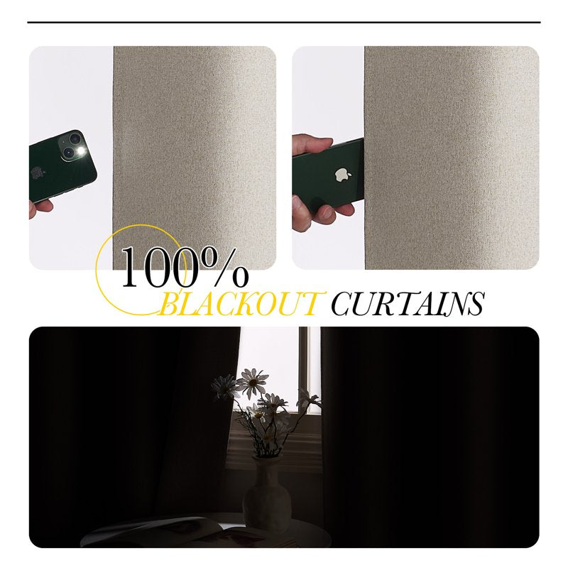 Blackout Linen Curtains for Living Room Thermal Insulation 2 Panels