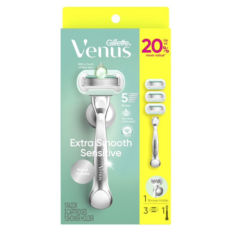 Women's Sensitive Skin Razor with Reusable Handle & 3 Blade Refills