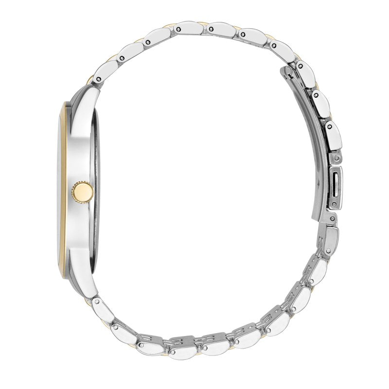 Men's Two-Tone Bracelet Wristwatch with Black Dial - Silver & Gold Finish