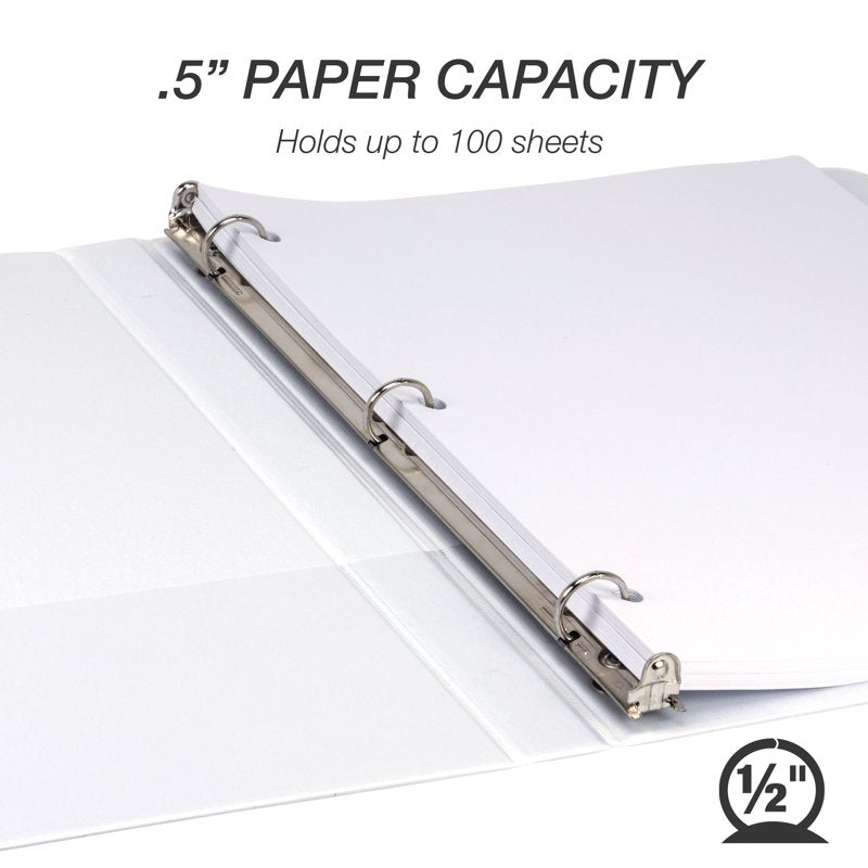 3 Ring Binder Organizer 0.5 Inch White Bulk Set with Clear View Cover