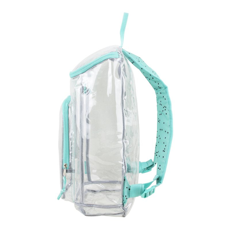 Clear Top Loader Backpack with Adjustable Straps and Zippered Compartments - Turquoise