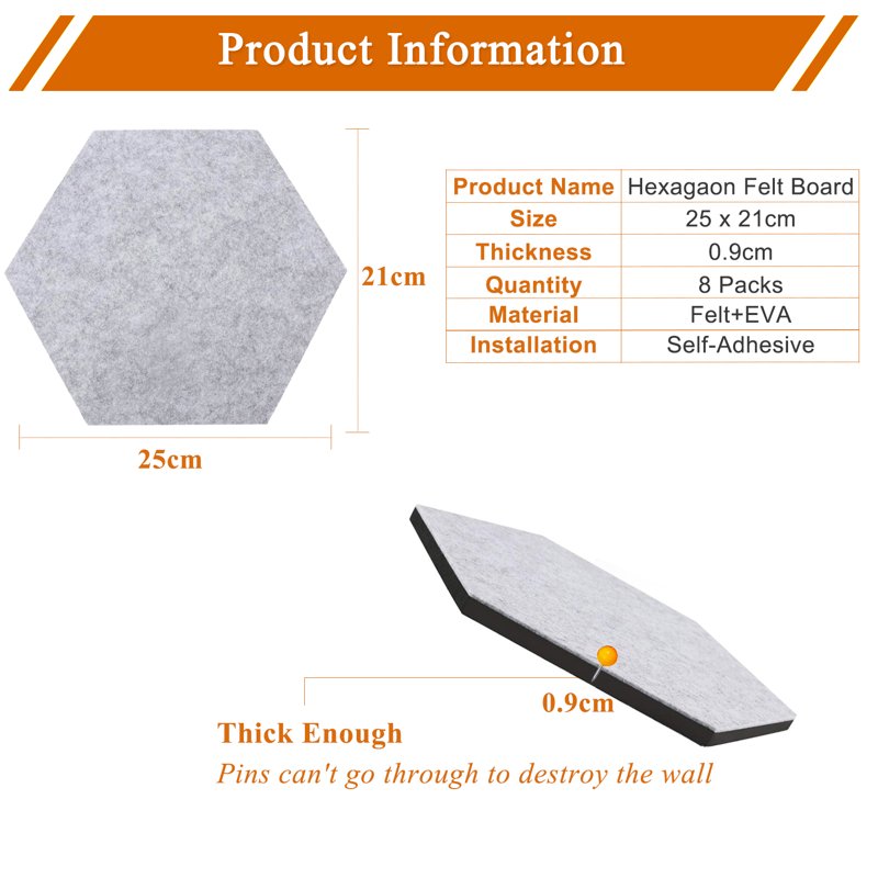 Hexagon Felt Bulletin Board Tiles - Self-Adhesive Wall Organizer for Home Office & Classroom