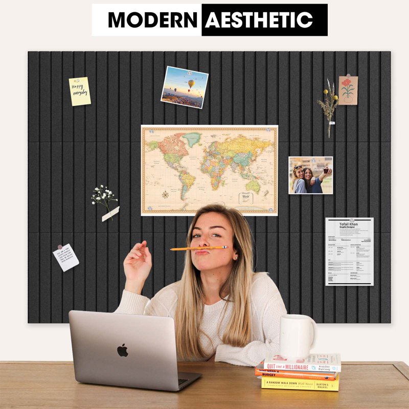 Large Felt Bulletin Board Set with Adhesive Tabs for Wall & Room Decor, 12 Tiles