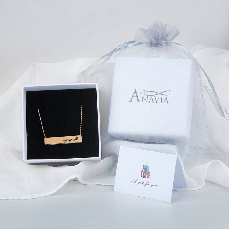 Personalized Dinosaur Family Necklace - Engravable Mama & Baby Bar Necklace - Silver, Rose Gold, Gold