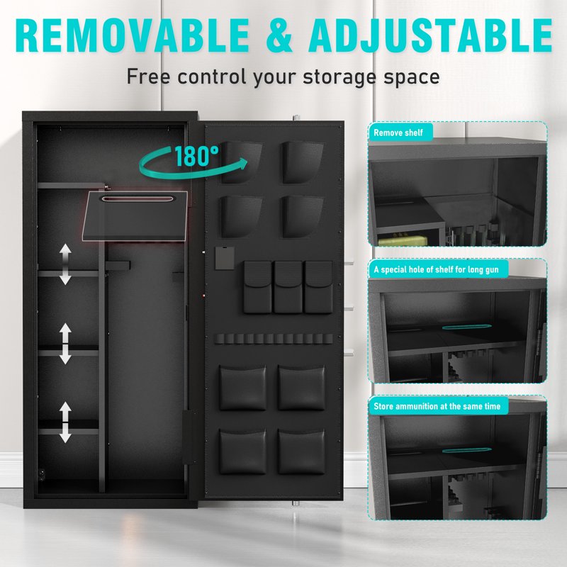 Large Gun Safe for Home with Adjustable Shelves & Quick Access Locking
