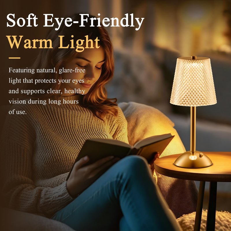 Rechargeable Cordless Crystal Table Lamp with Touch Control and 3 Color Modes