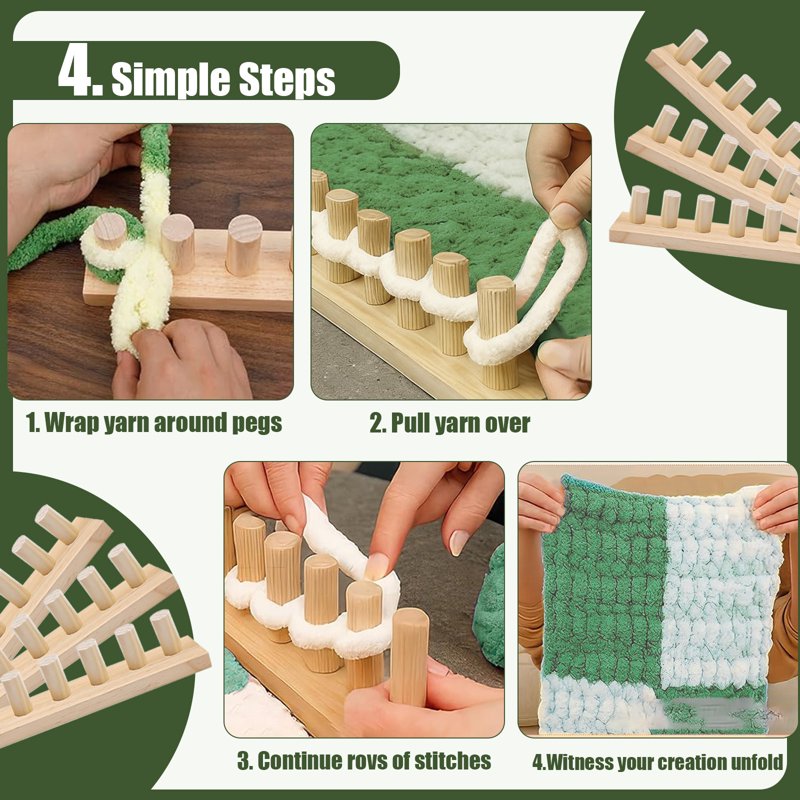 48-Inch Wooden Chunky Knitting Loom Kit for Beginners - Portable Hand Weaving Tool