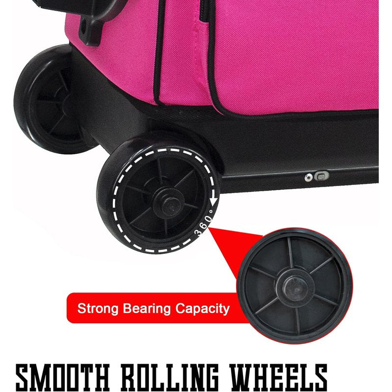 WOLT Double Roller Bowling Bag for 2 Balls with Retractable Handle - 40" Pink